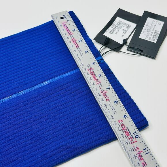 YSL Saint Laurent Size XS Ribbed Knit Strapless Top Front Zip Blue NWT $690 - Picture 10 of 12